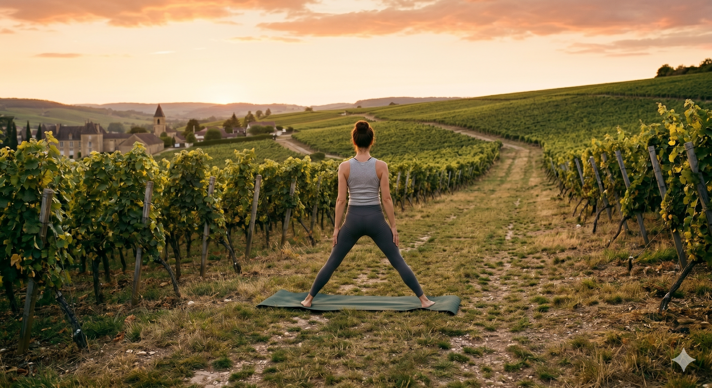 Michelle beim Yoga in den Weinbergen